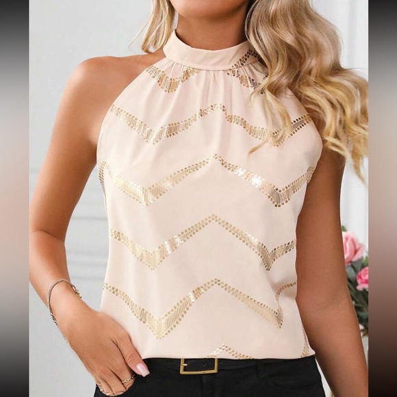 Boho gold chevron print tie back halter top - Picture 12 of 15